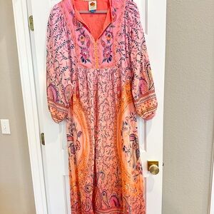 FARM Rio x Anthropologie Pink and Orange Long Sleeve Dress